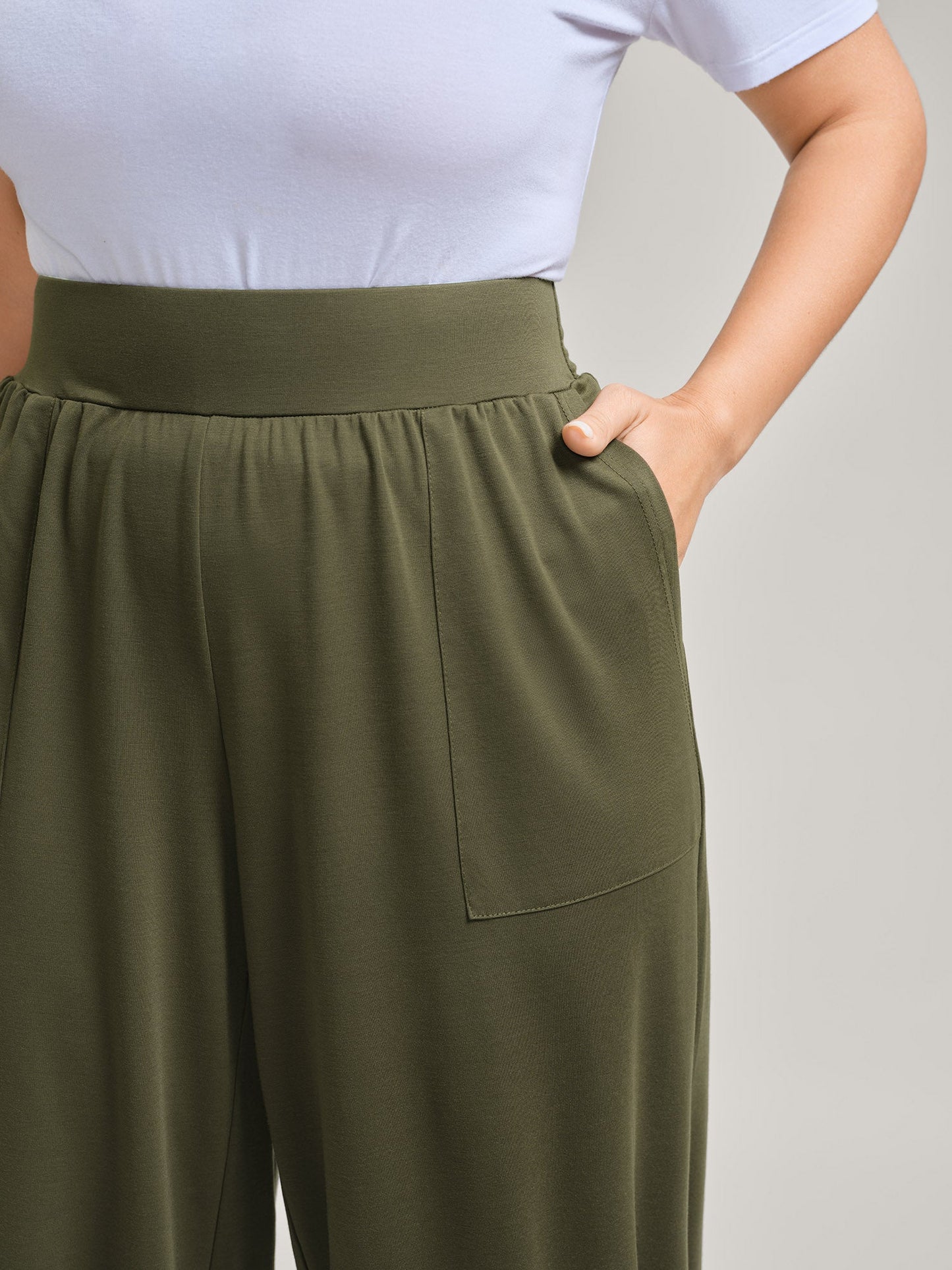Stretchy Adjustable Cuffs Wide-Leg Pants
