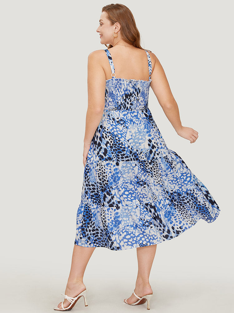 Leopard Print Shirred Pocket Frill Trim Cami Dress