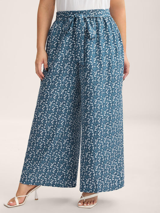 Floral Print Belted Wide-Leg Pants