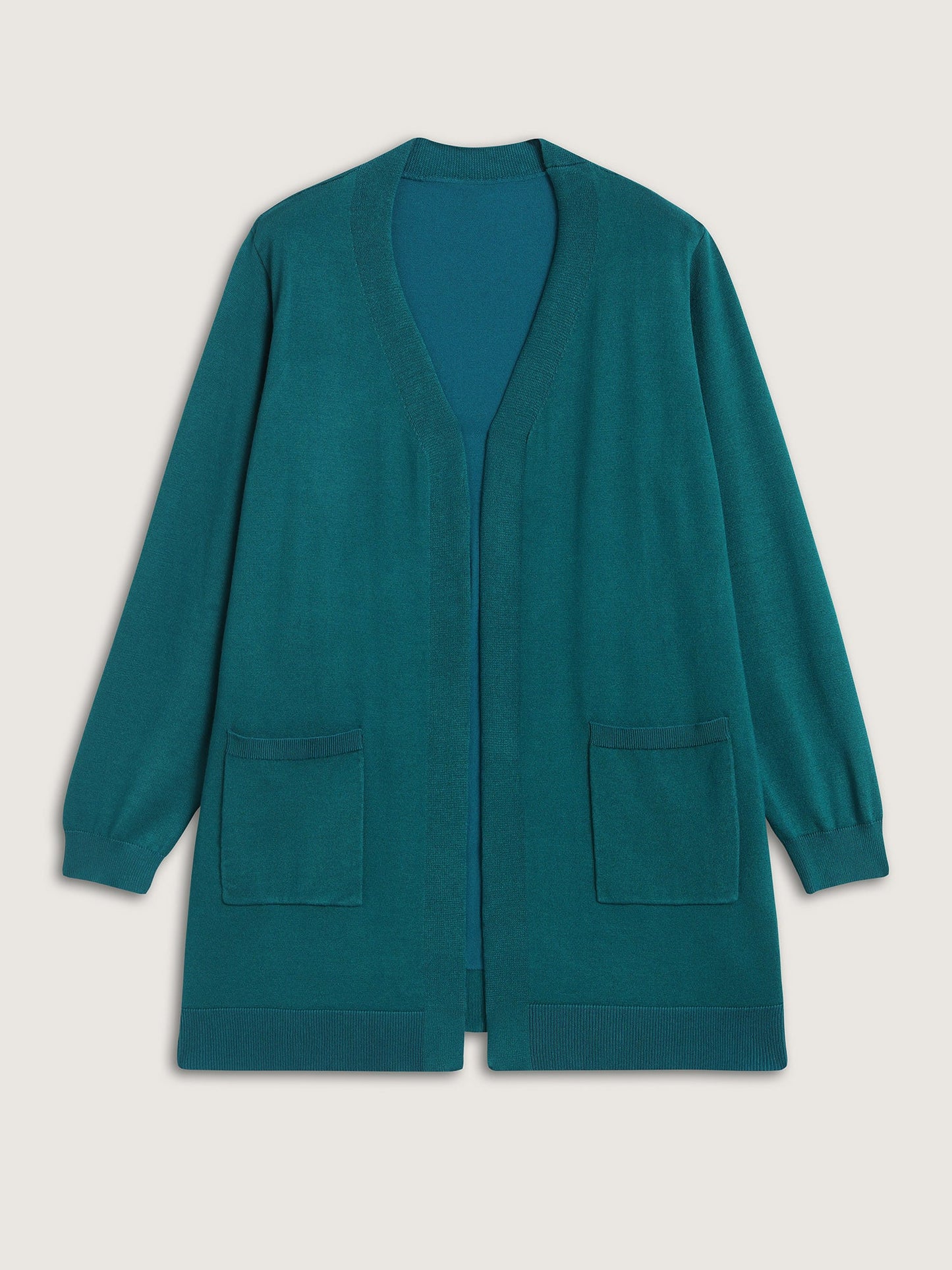 V-Neck Pockets Longline Knit Cardigan