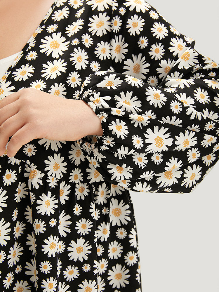 Daisy Floral Ties Front Elastic Cuffs Kimono