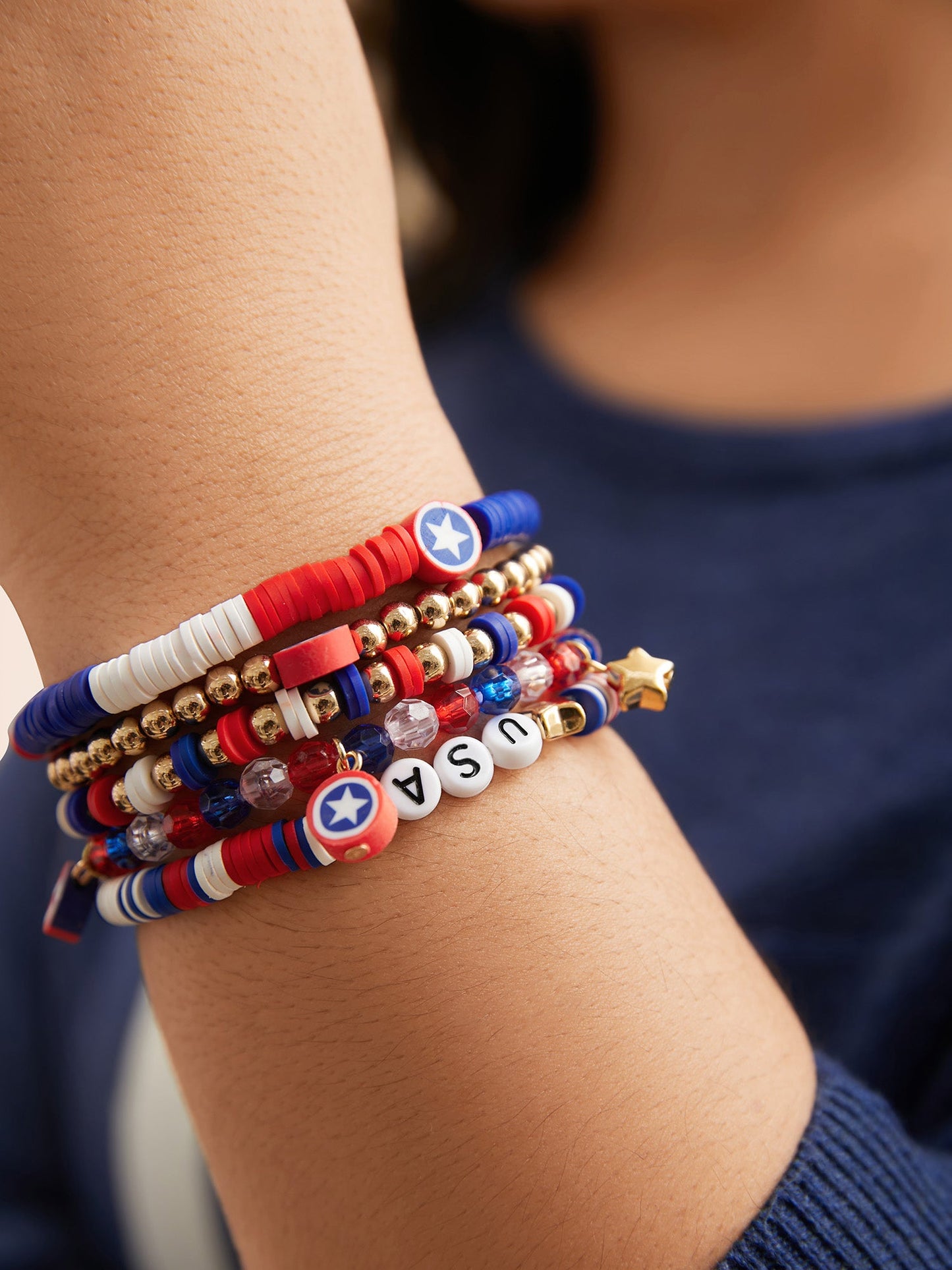 USA Themed Beaded Letter Bracelet