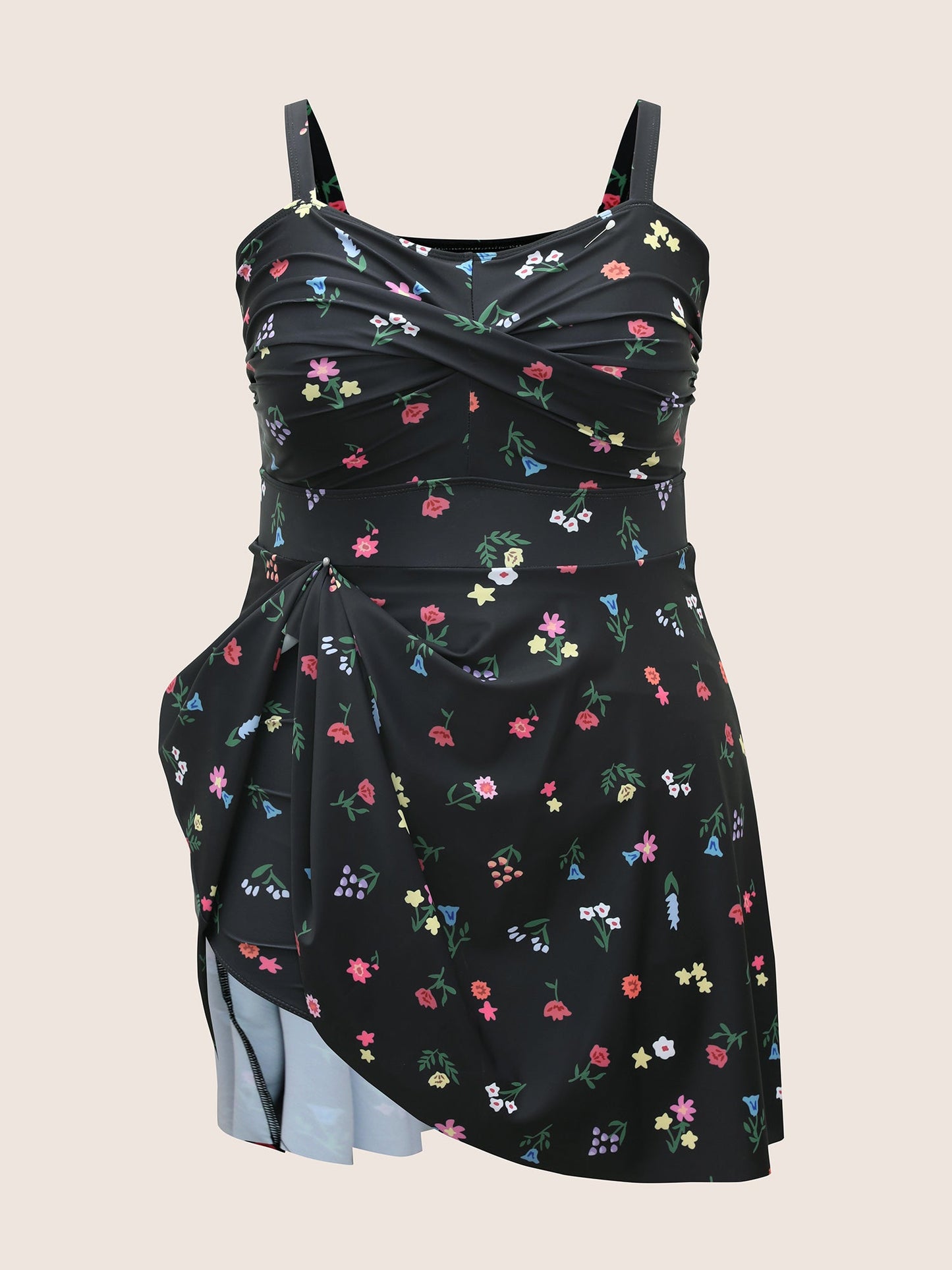 Heart Neckline Floral Twist Front Swim Dress