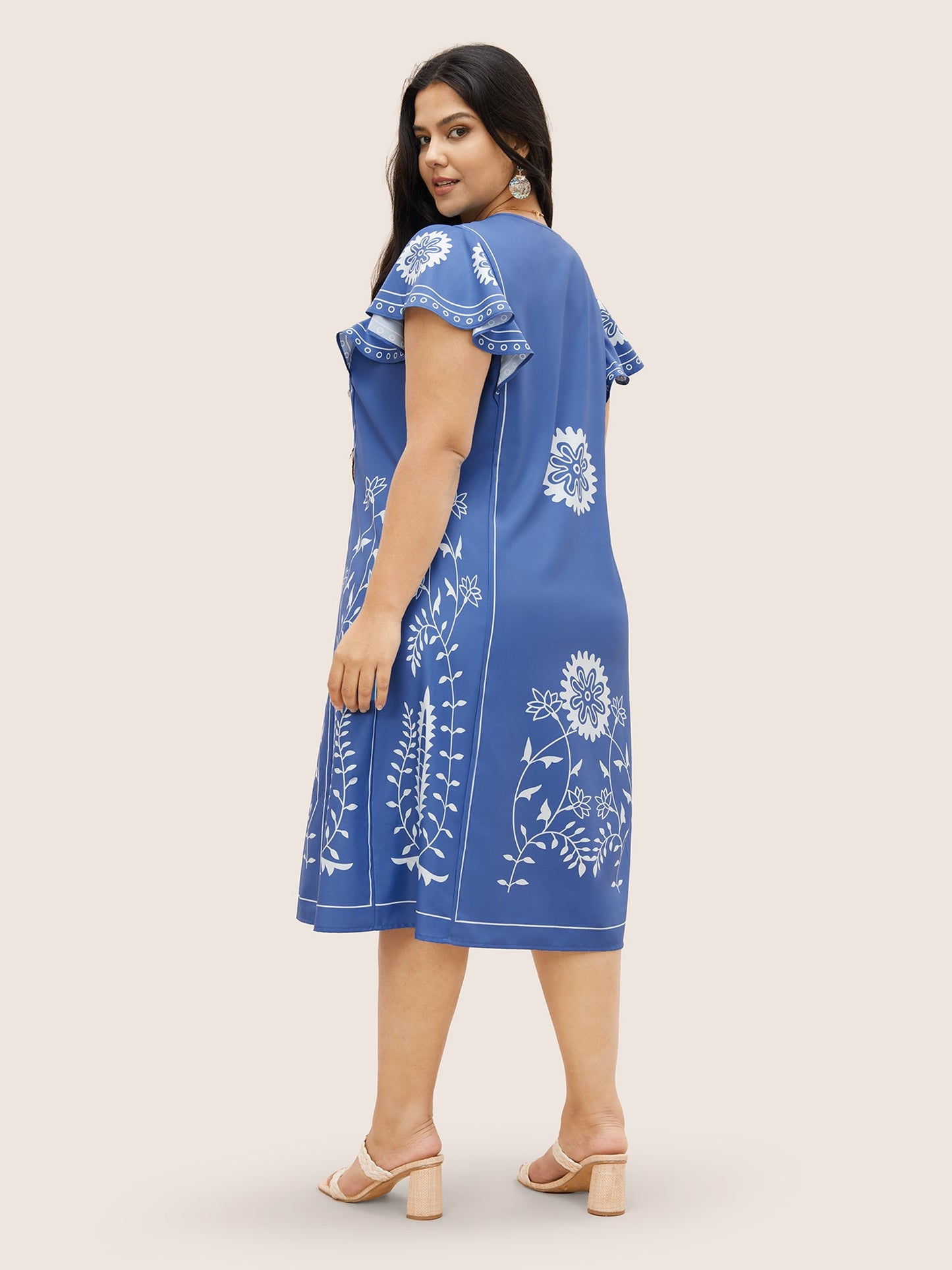 Boho Print Tassels Ruffle Sleeve Dress