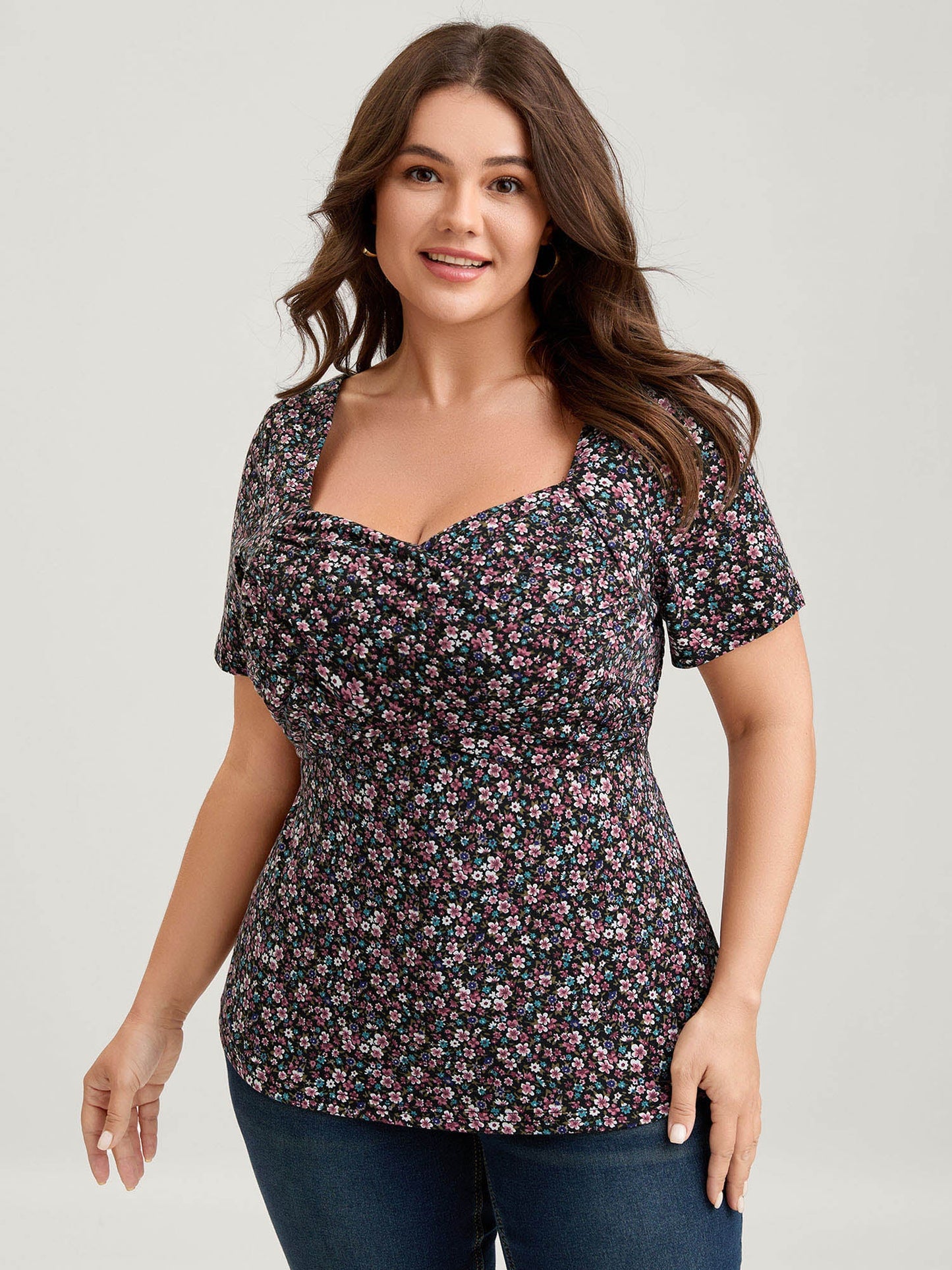 Floral Print Sweetheart Bust Ease Top