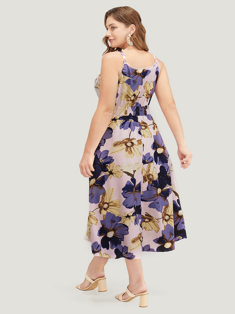 Floral Ruffle Hem Pocket Shirred Cami Dress