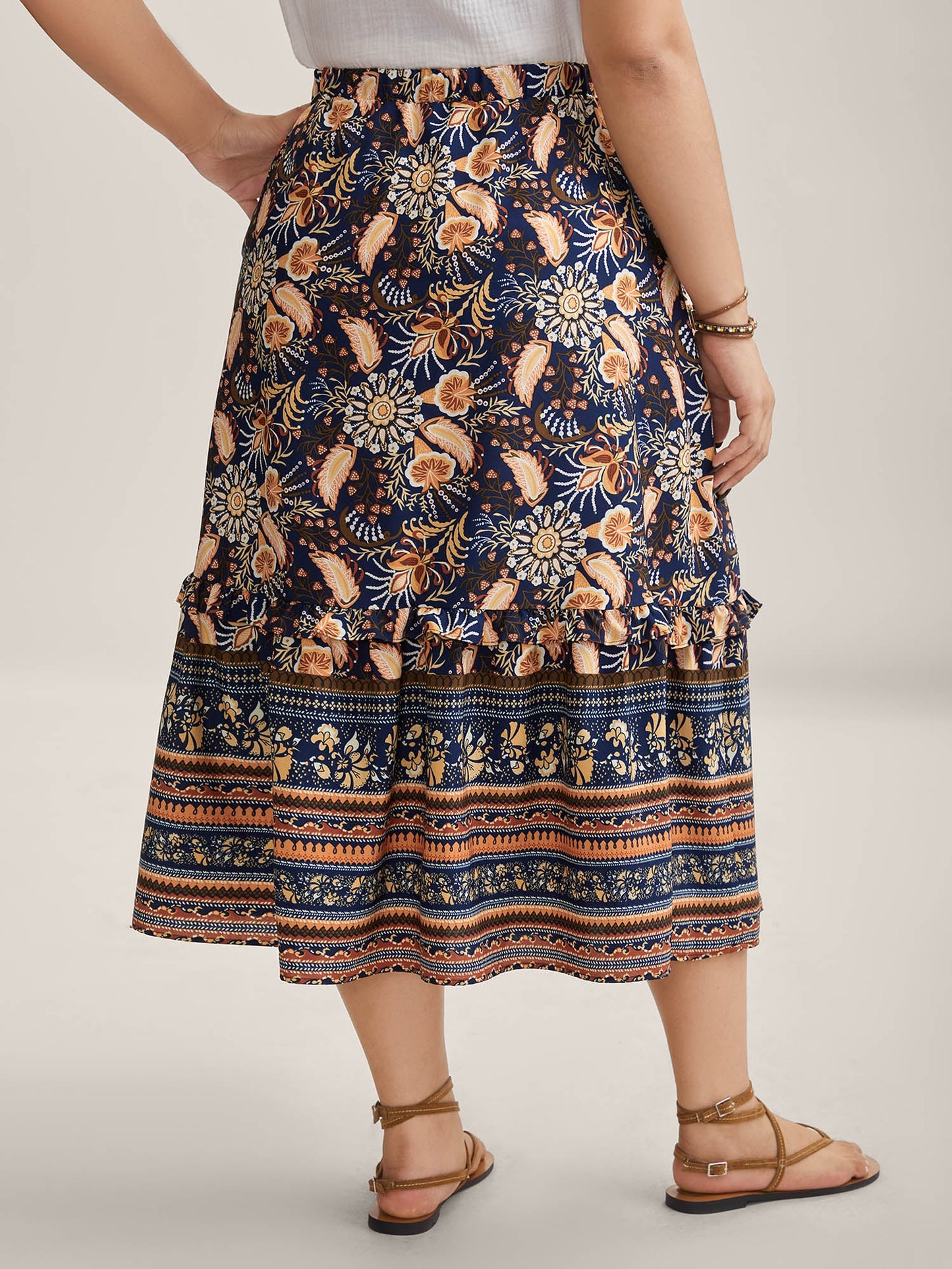 Boho Print Tiered A-Line Maxi Skirt