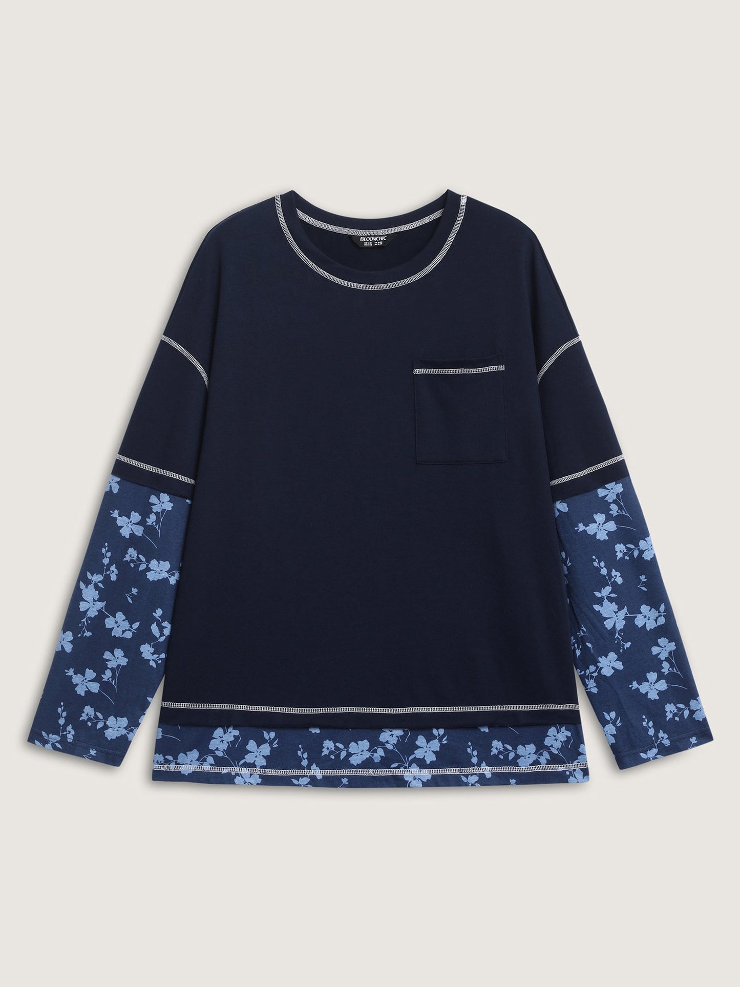 Patchwork Sleeve Floral Spliced Sweatshirt