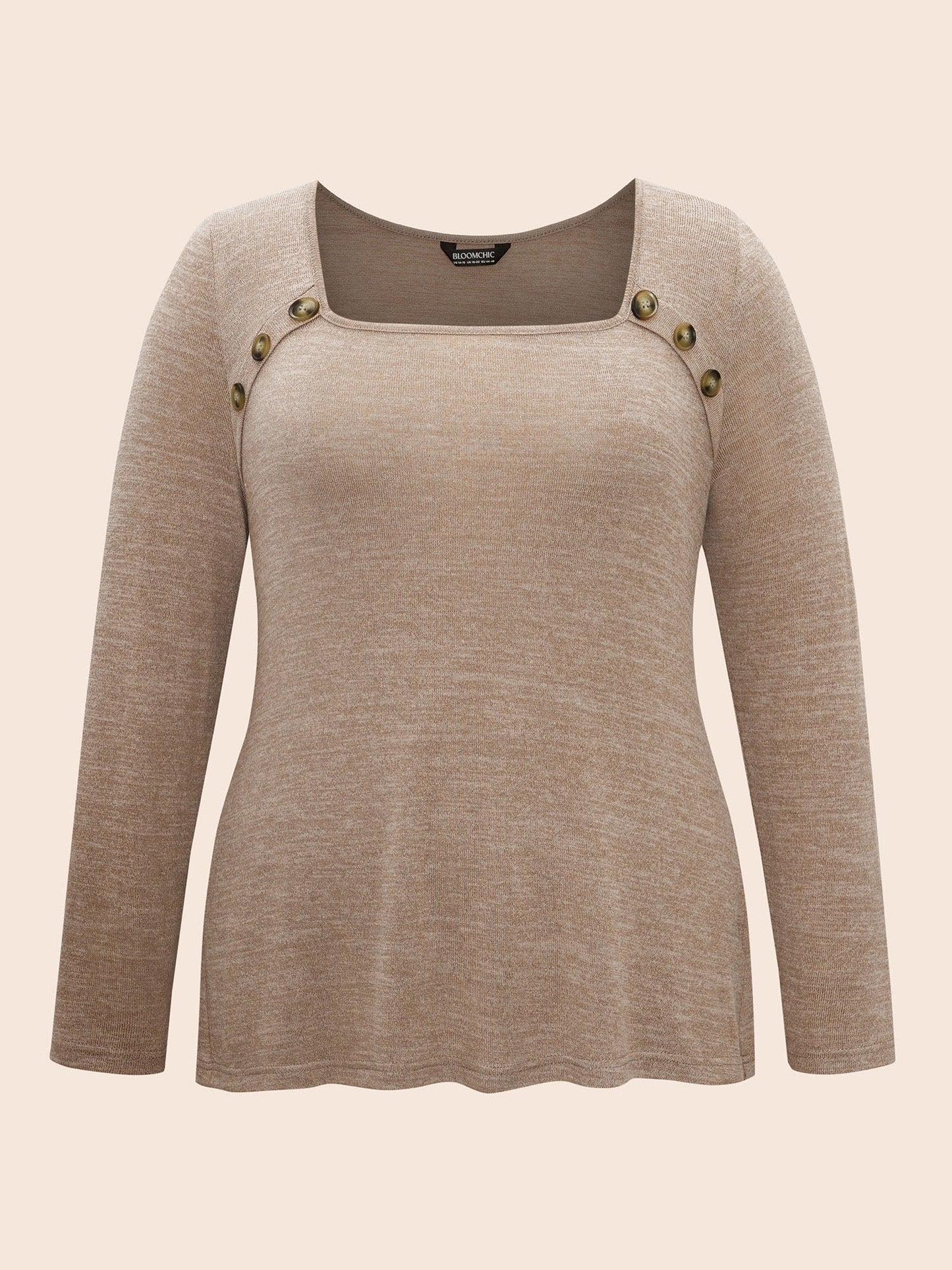 Heather Square Neck Button Detail T-shirt