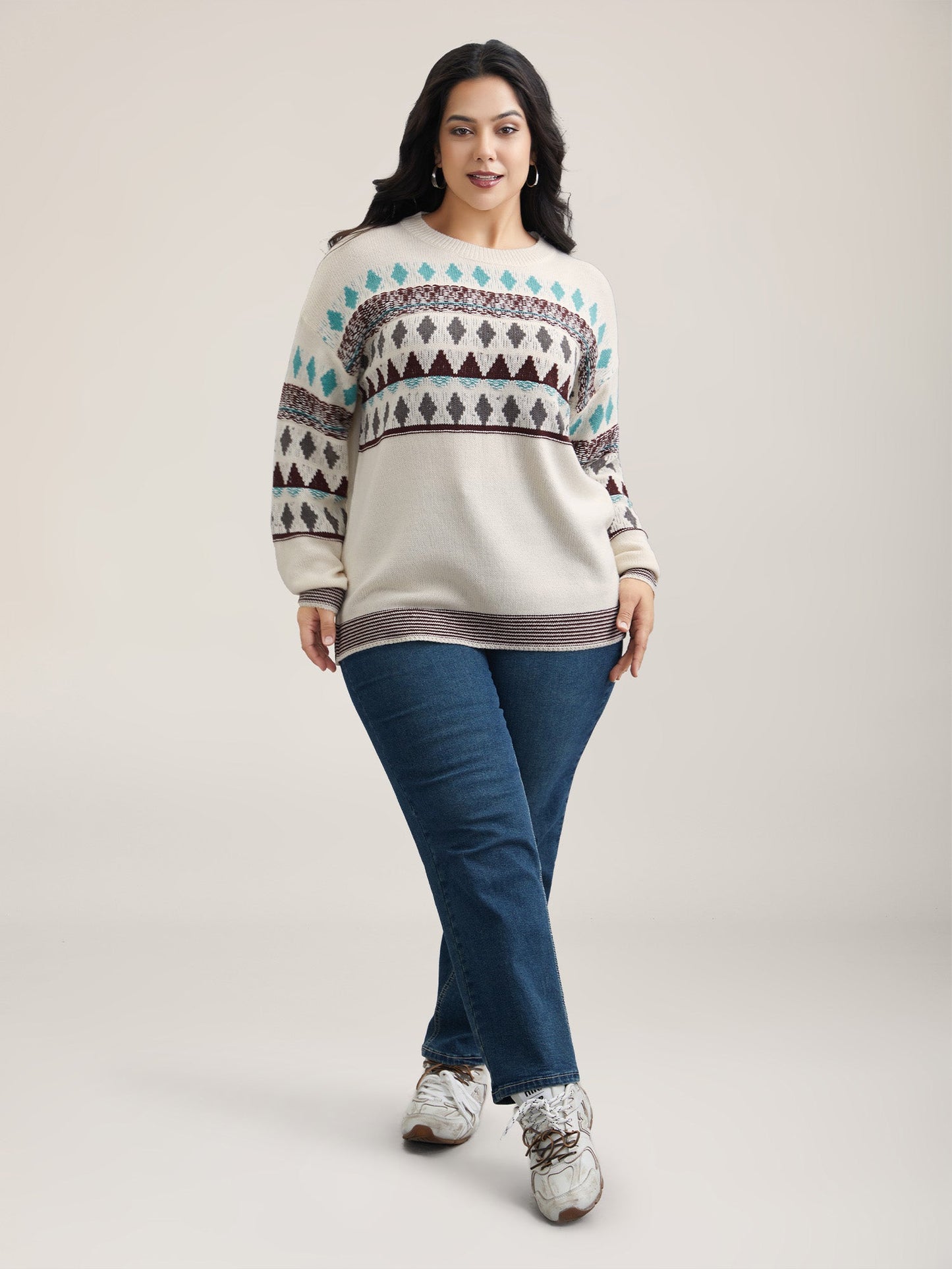 Color-Collision Textured Knit Pullover