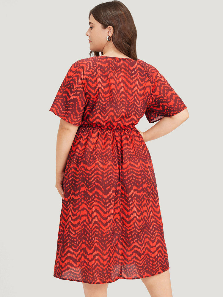 Water Ripple Pocket Ruffle Sleeve Lace Dress