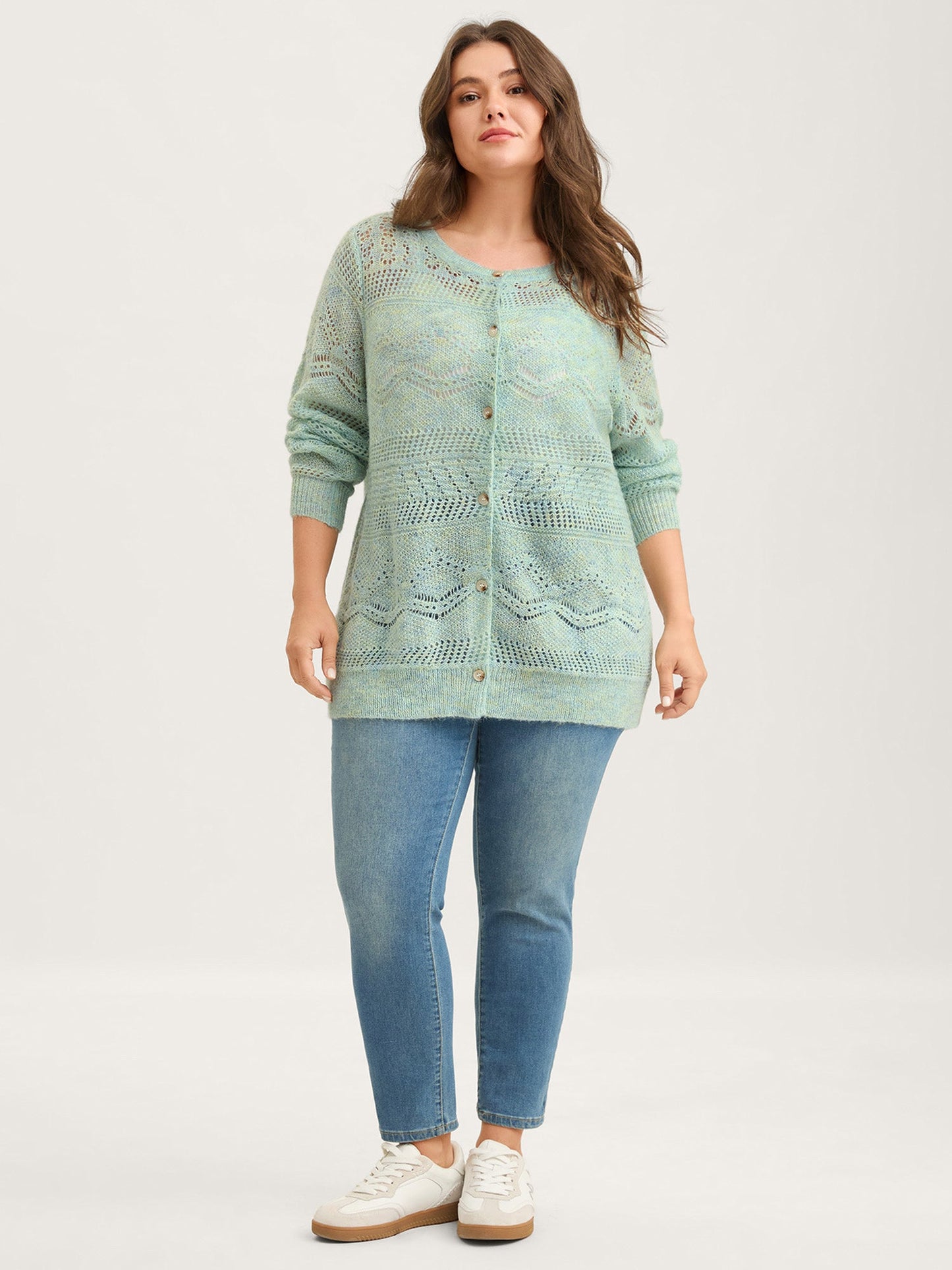 Textured Heather Button Front Knit Cardigan