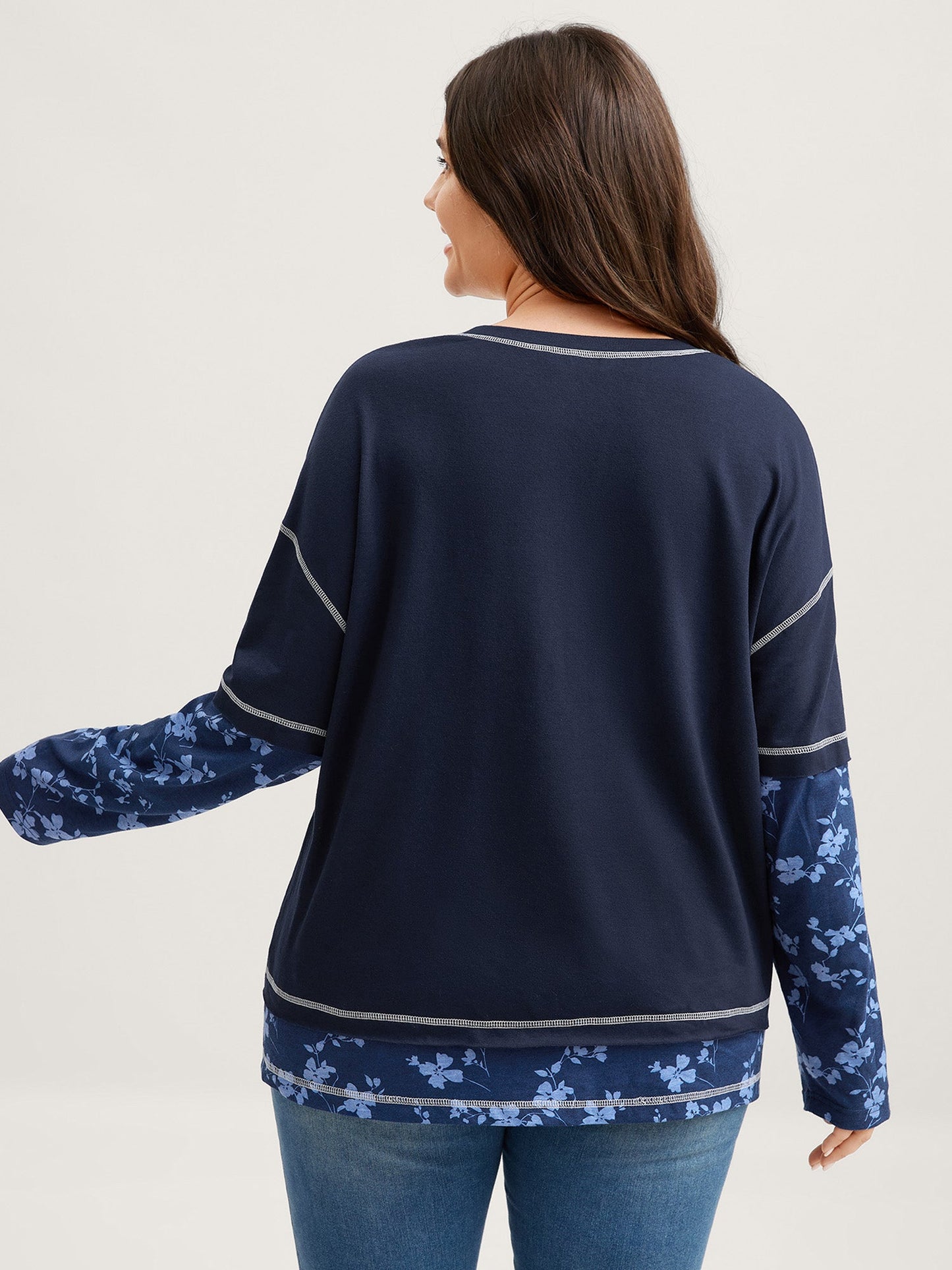Patchwork Sleeve Floral Spliced Sweatshirt