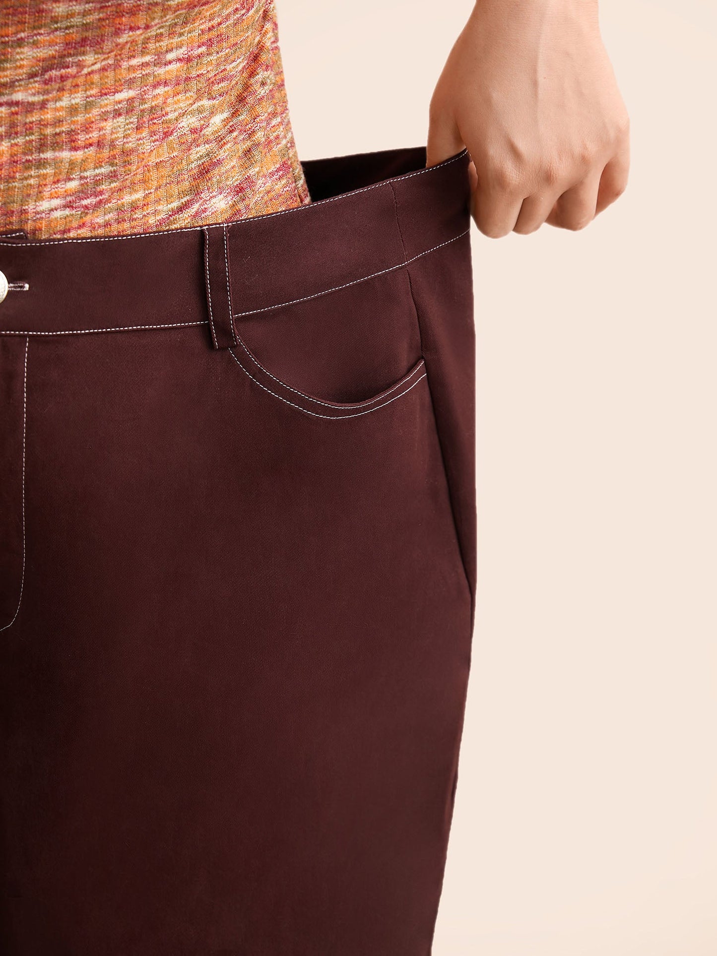 Mid Rise Contrast Trim Wide Leg Pants