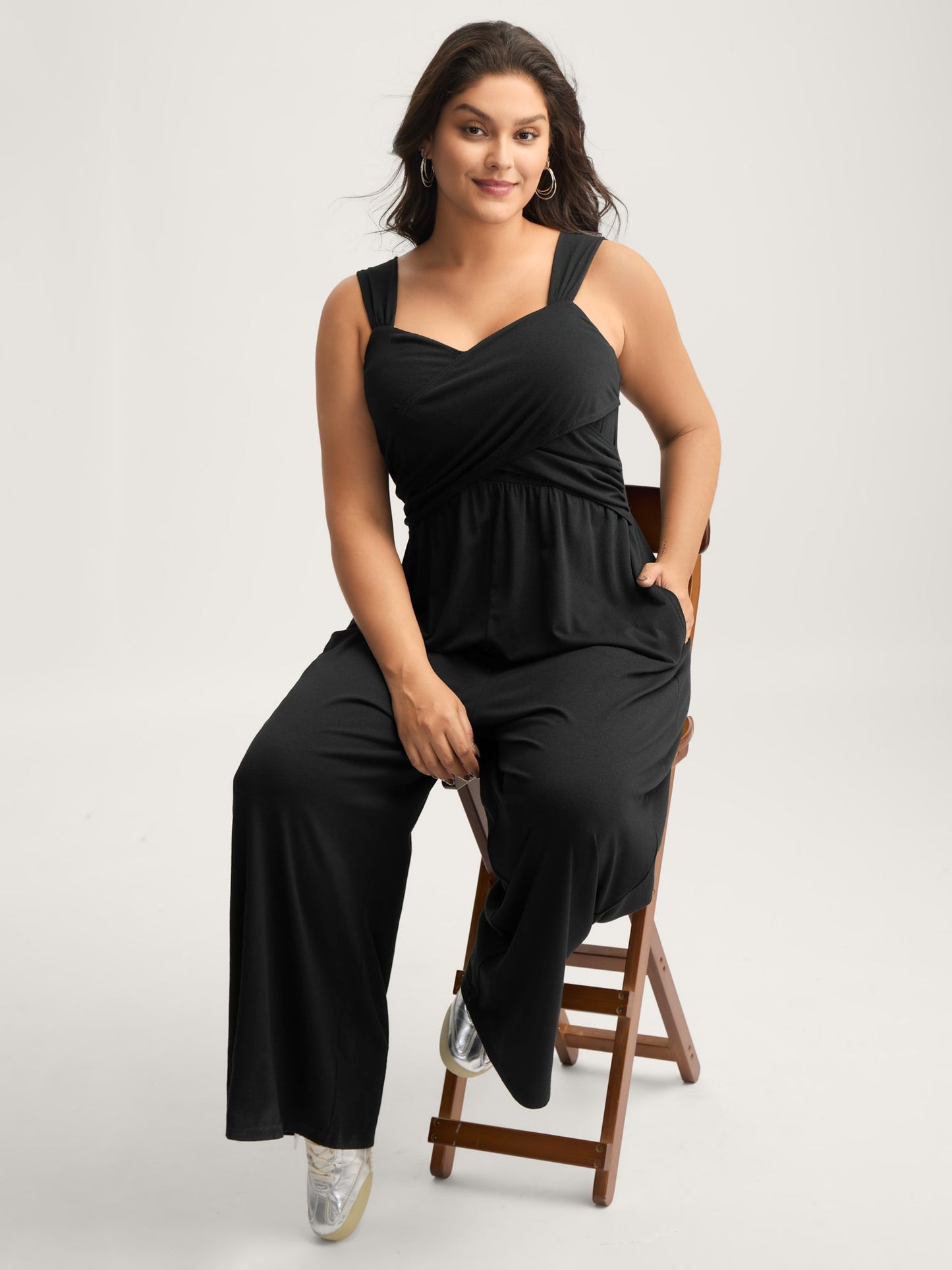 Overlap Bodice Wide Straps Jumpsuit