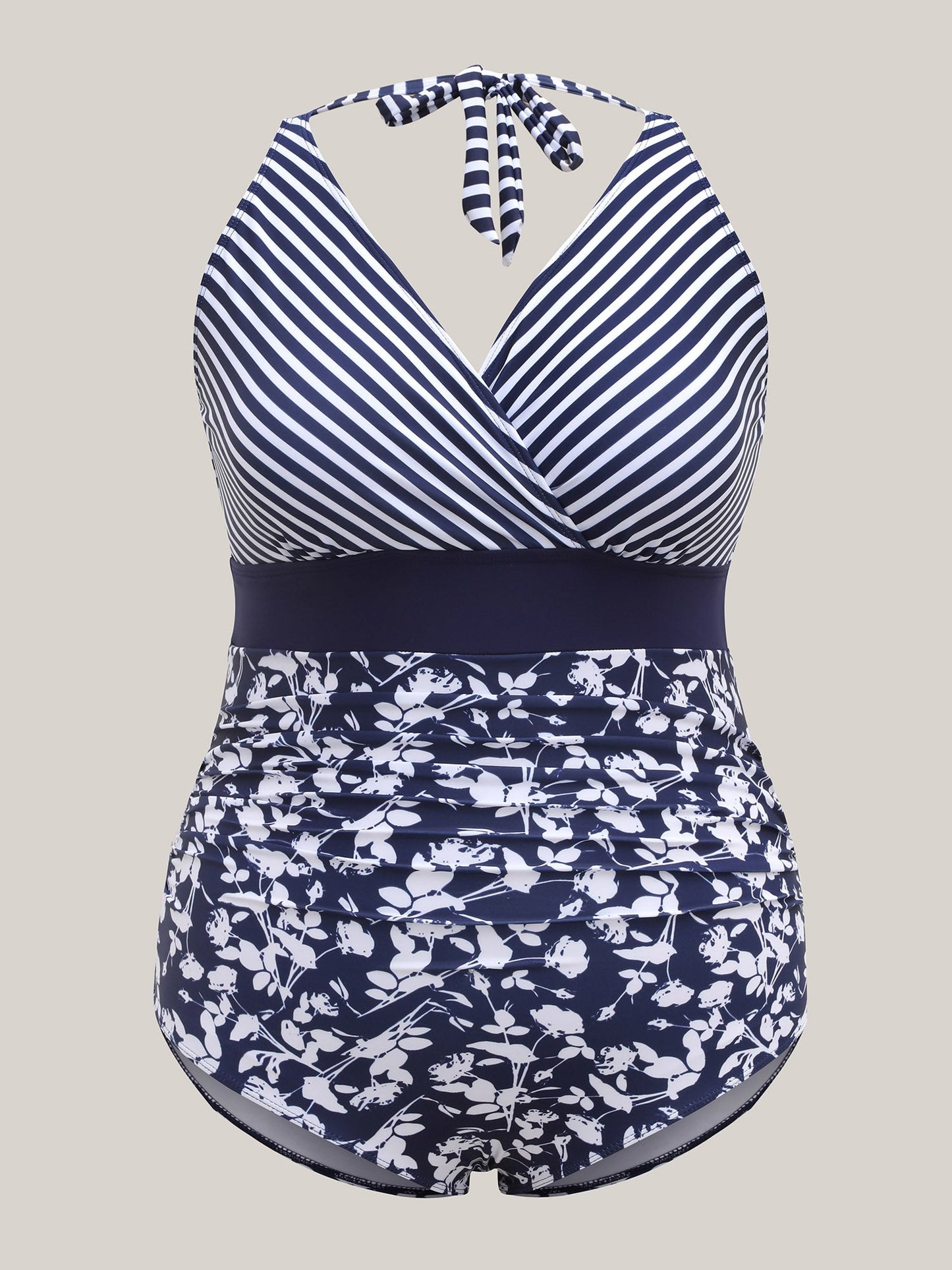 Contrast Print Surplice One-Piece Swimsuit