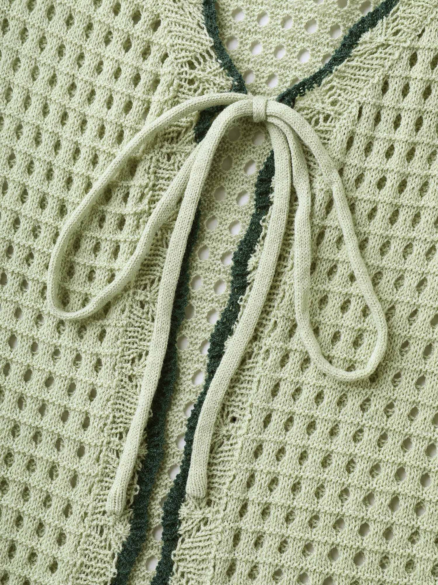Contrast Hem Front Mid Tie Knit Cardigan
