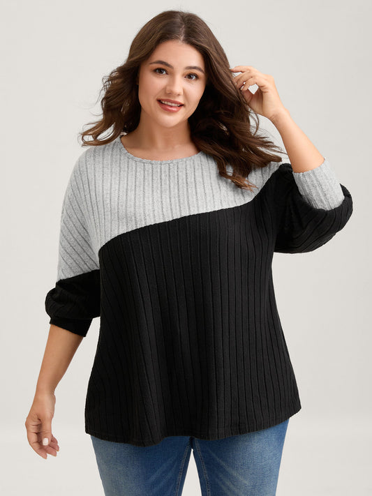 Color Contrast Ribbed Sweatshirt