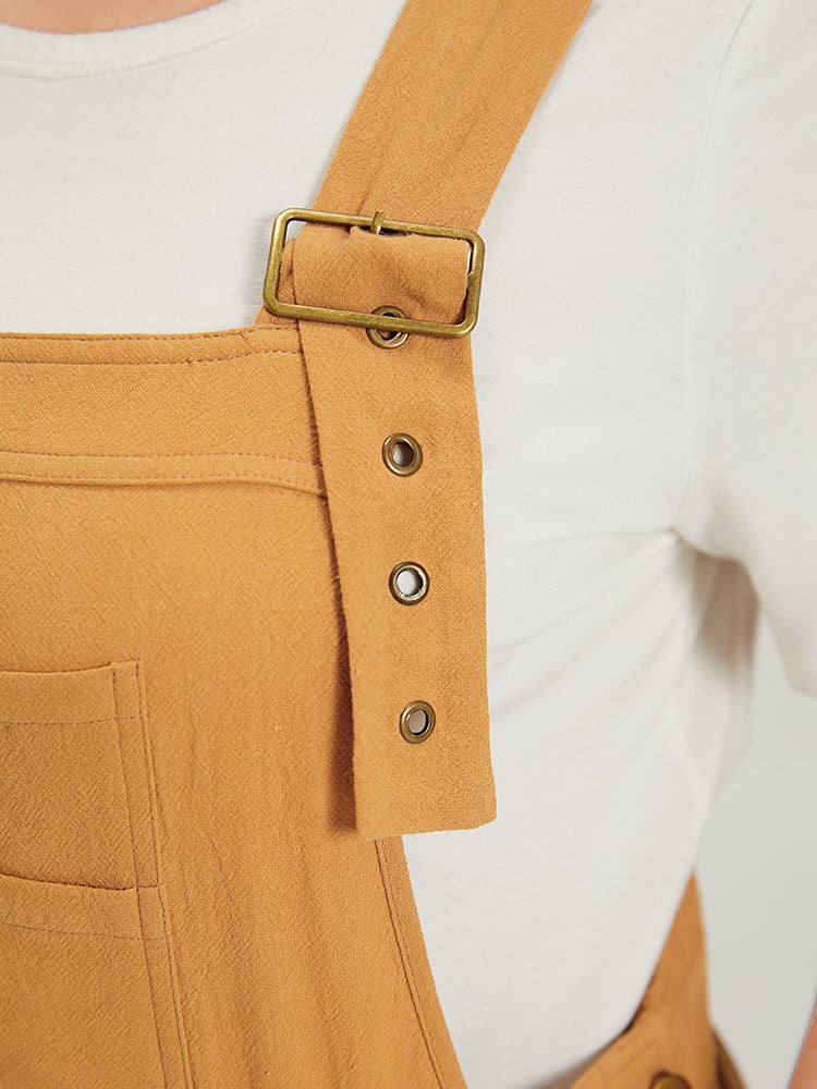 Solid Patched Pocket Overall Cami Jumpsuit