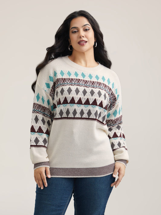Color-Collision Textured Knit Pullover