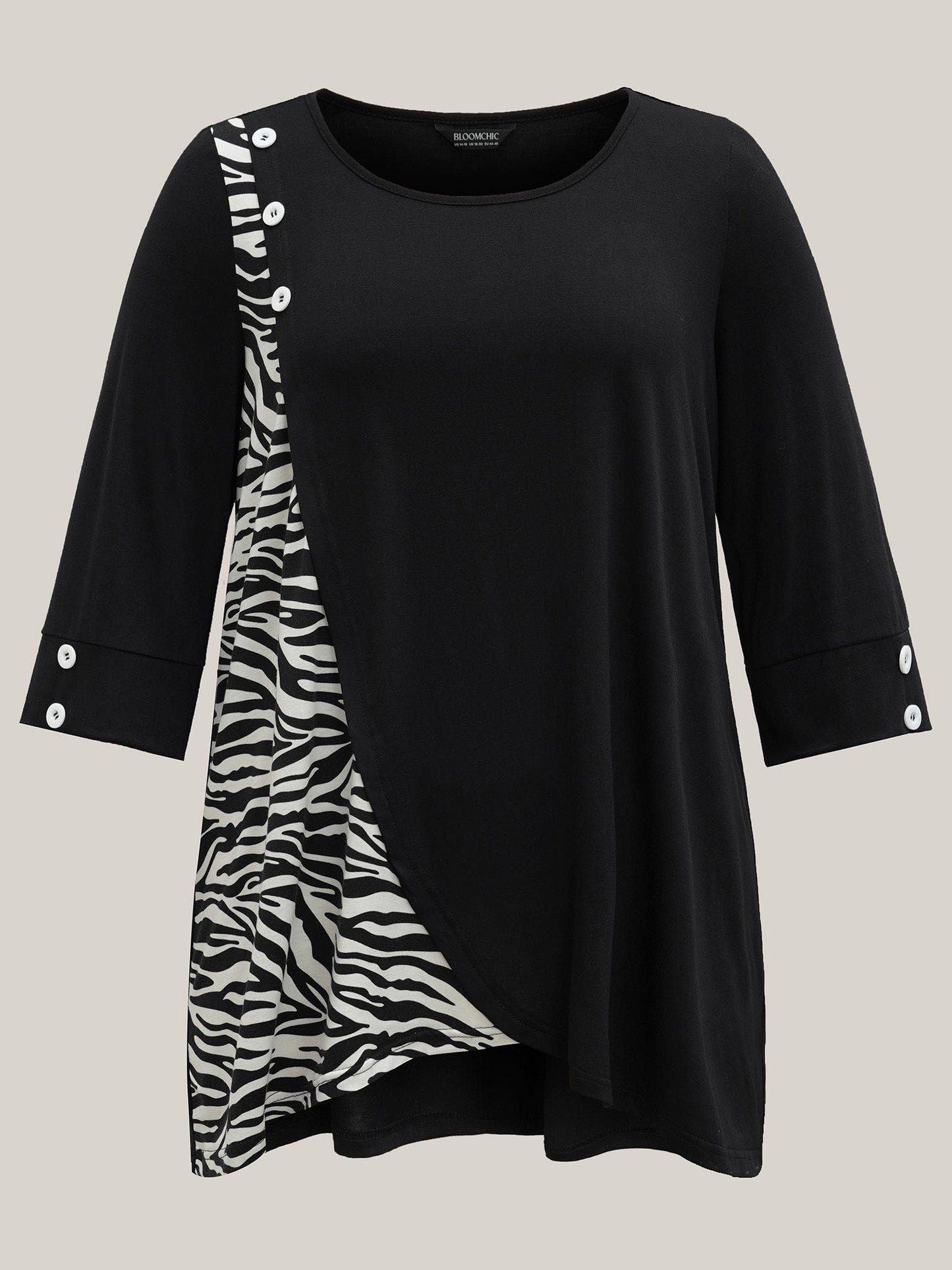 Zebra Print Panel Round Neck T-Shirt