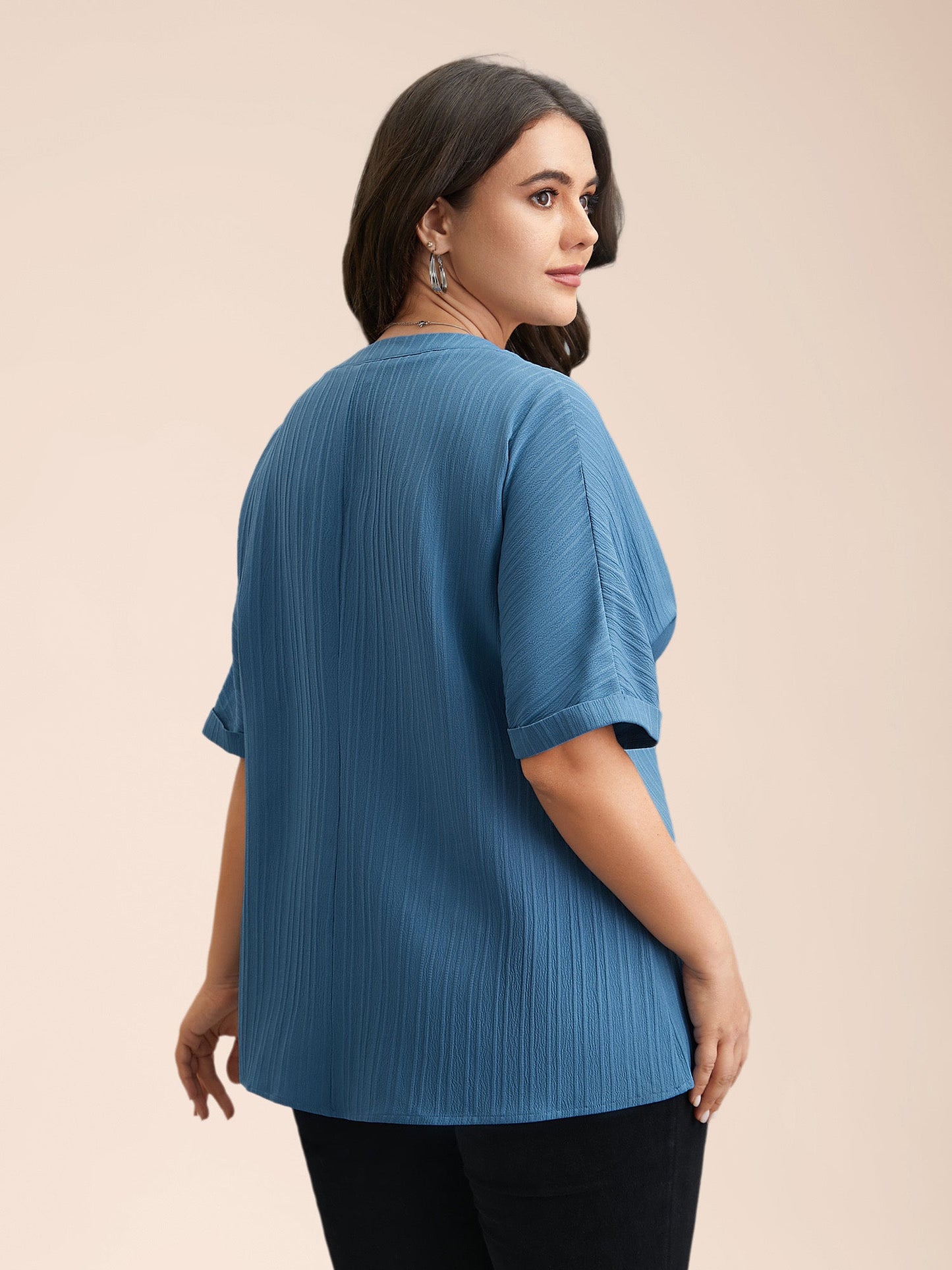Notched Collar Textured Button Blouse