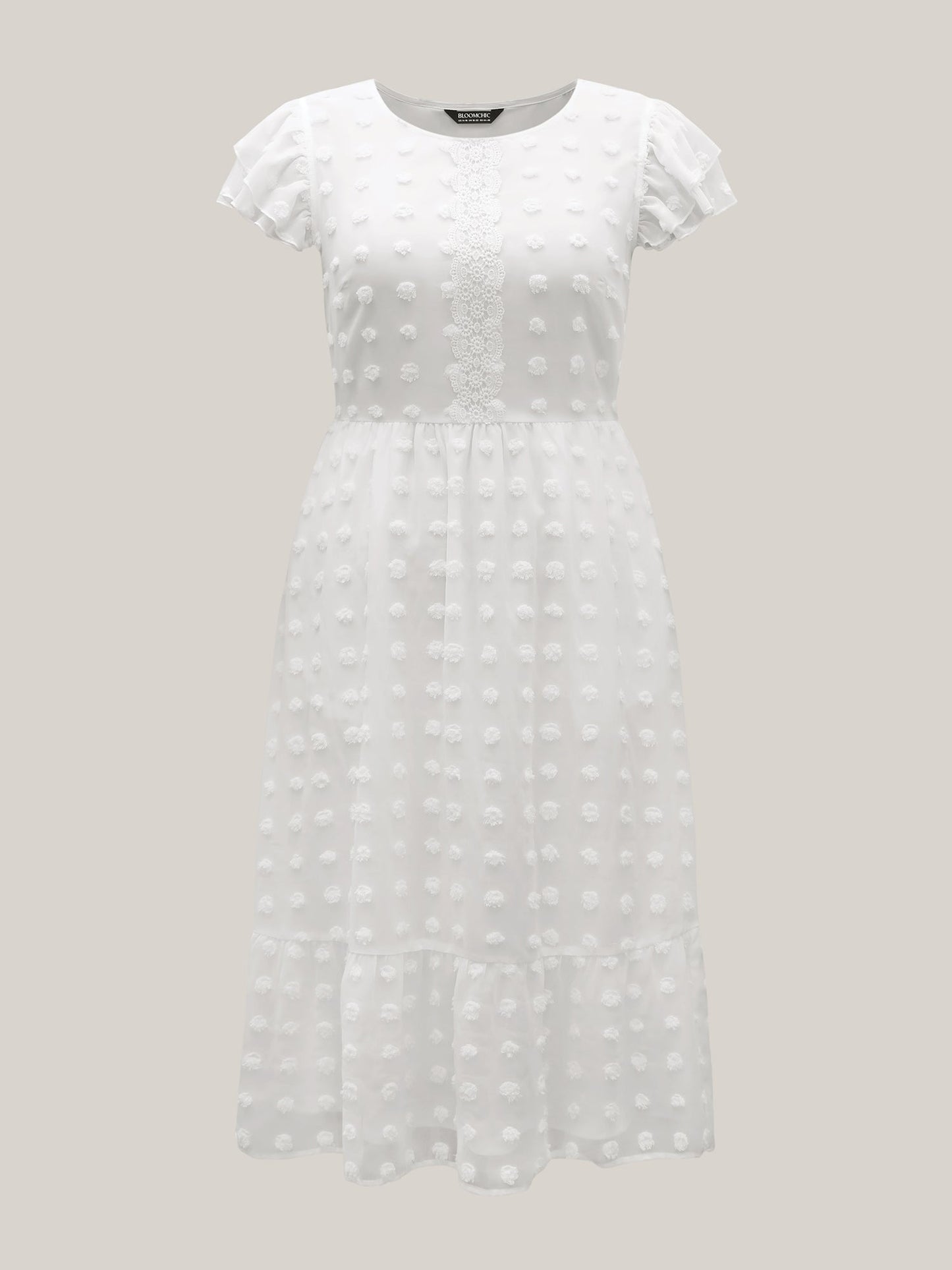 Textured Plain Tiered Ruffles Sleeve Dress