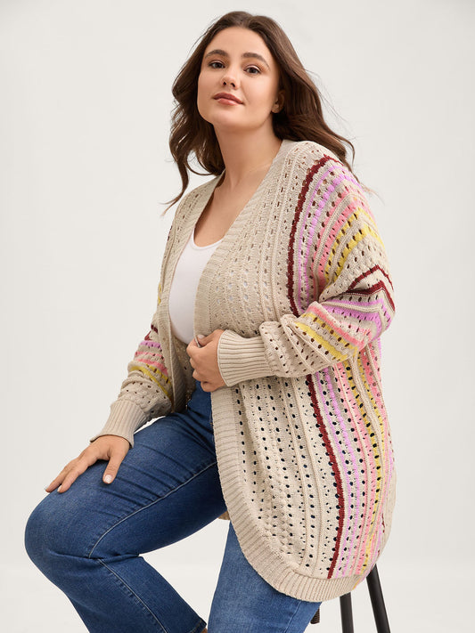 Textured Cut-Out Striped Knit Cardigan