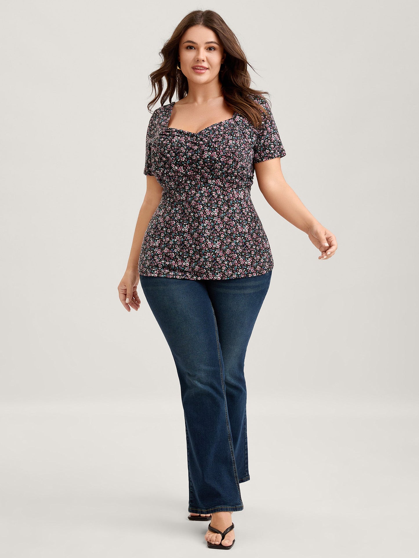 Floral Print Sweetheart Bust Ease Top