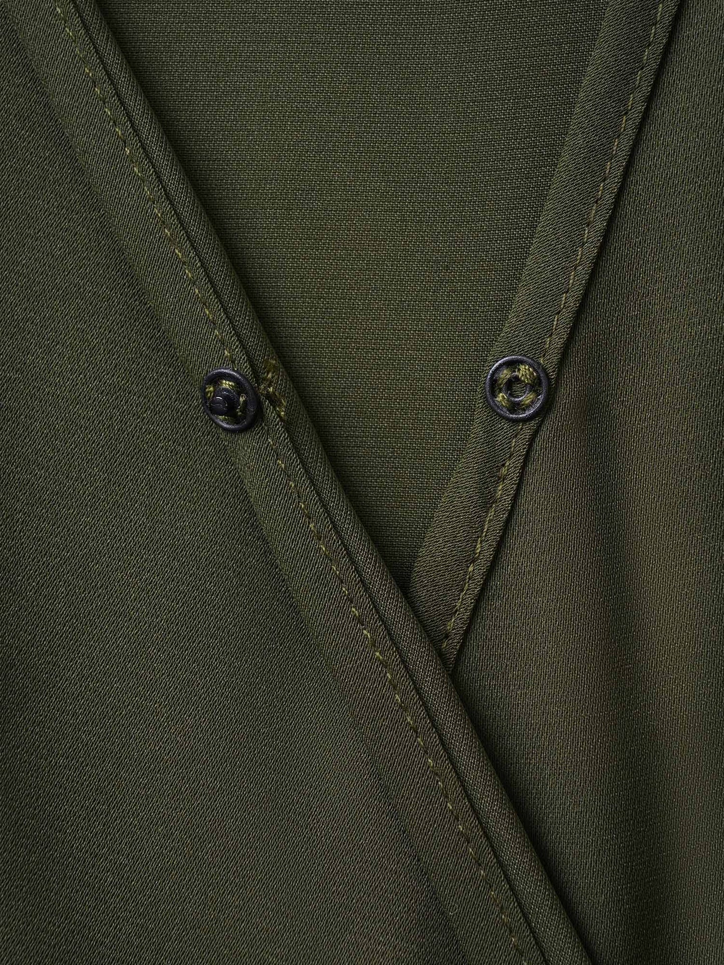 Plain Buckle Detail Overlap Collar Cap Sleeve Dress