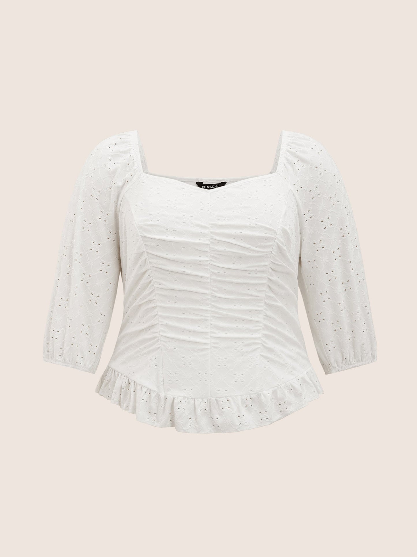 Broderie Anglaise Ruched Lantern Sleeve Blouse