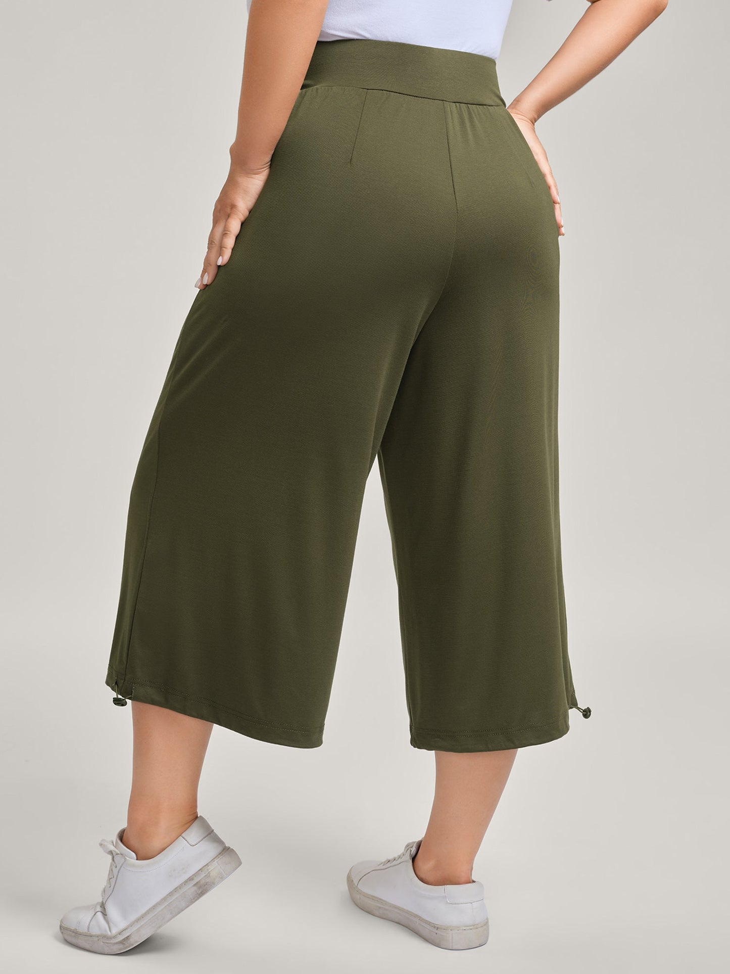 Stretchy Adjustable Cuffs Wide-Leg Pants