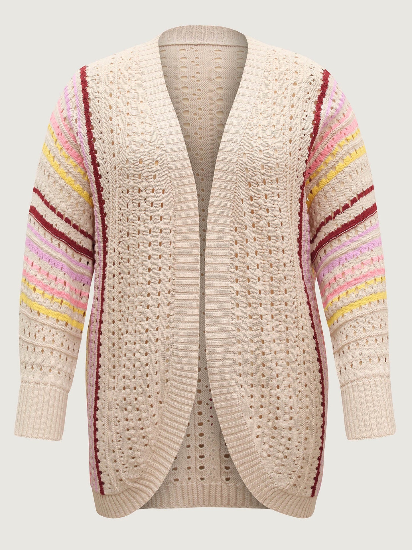 Textured Cut-Out Striped Knit Cardigan