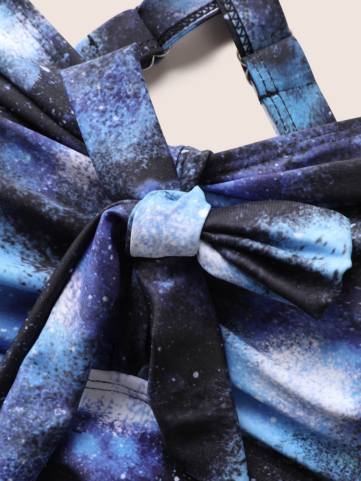 Starry Sky Print Knotted Gathered One Piece Swimsuit