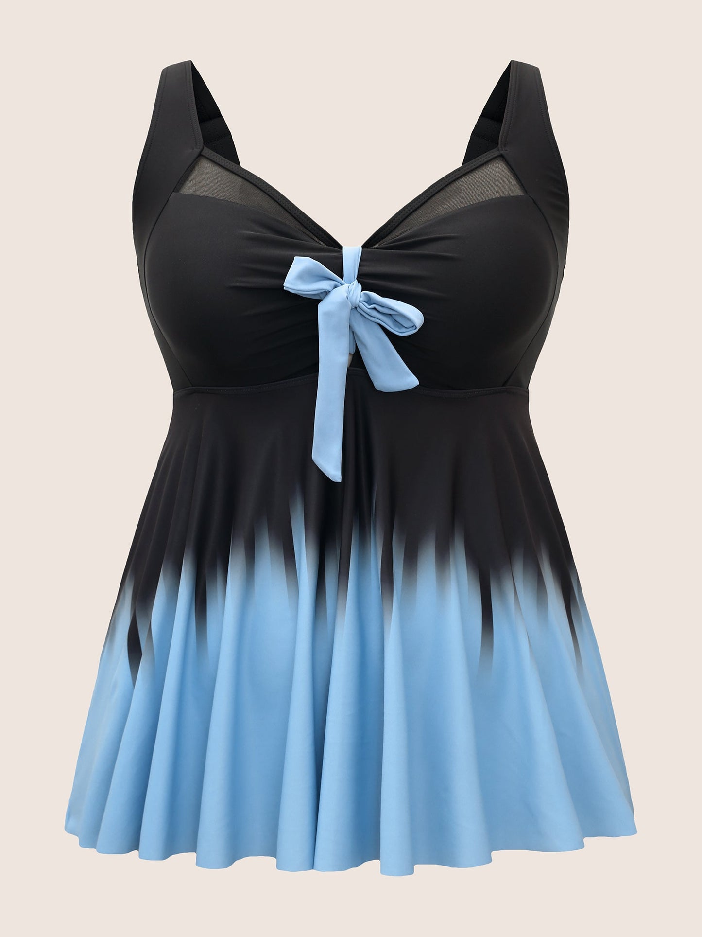 Ombre Bowknot Ruched Mesh Patchwork Swim Top