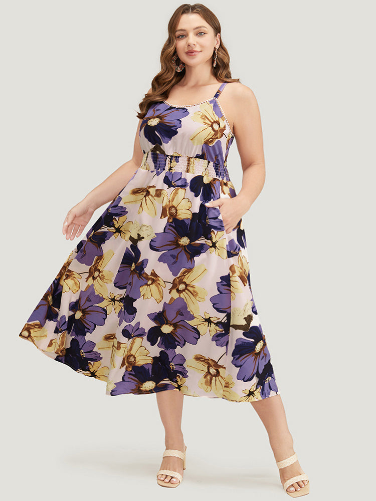 Floral Ruffle Hem Pocket Shirred Cami Dress