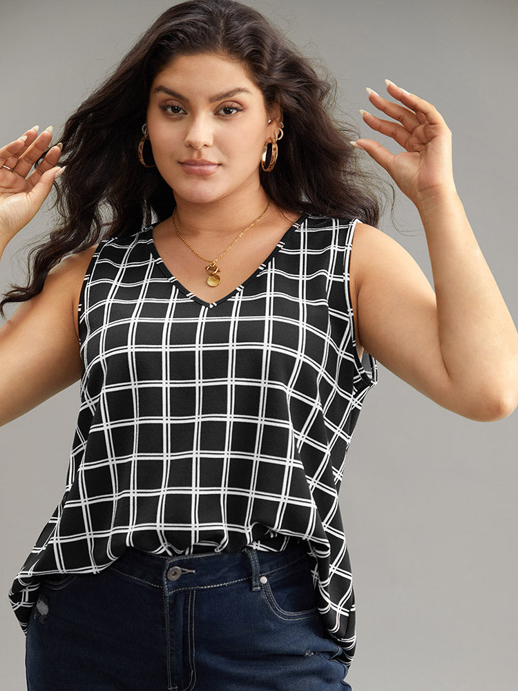 Gingham Print V Neck Tank Top