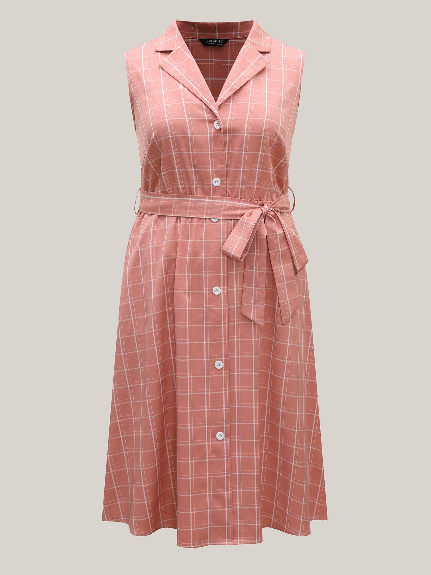 Plaid Belted Pockets Shirt Dress
