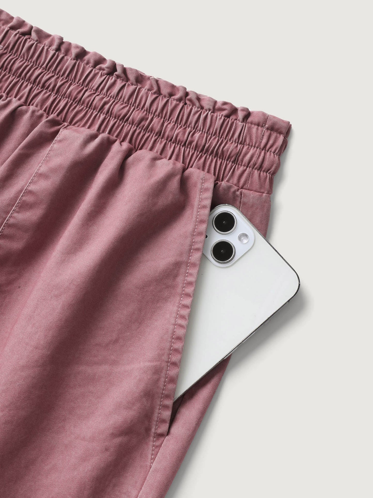 Cotton Shirred Wide Waistband Hem Slit Pants