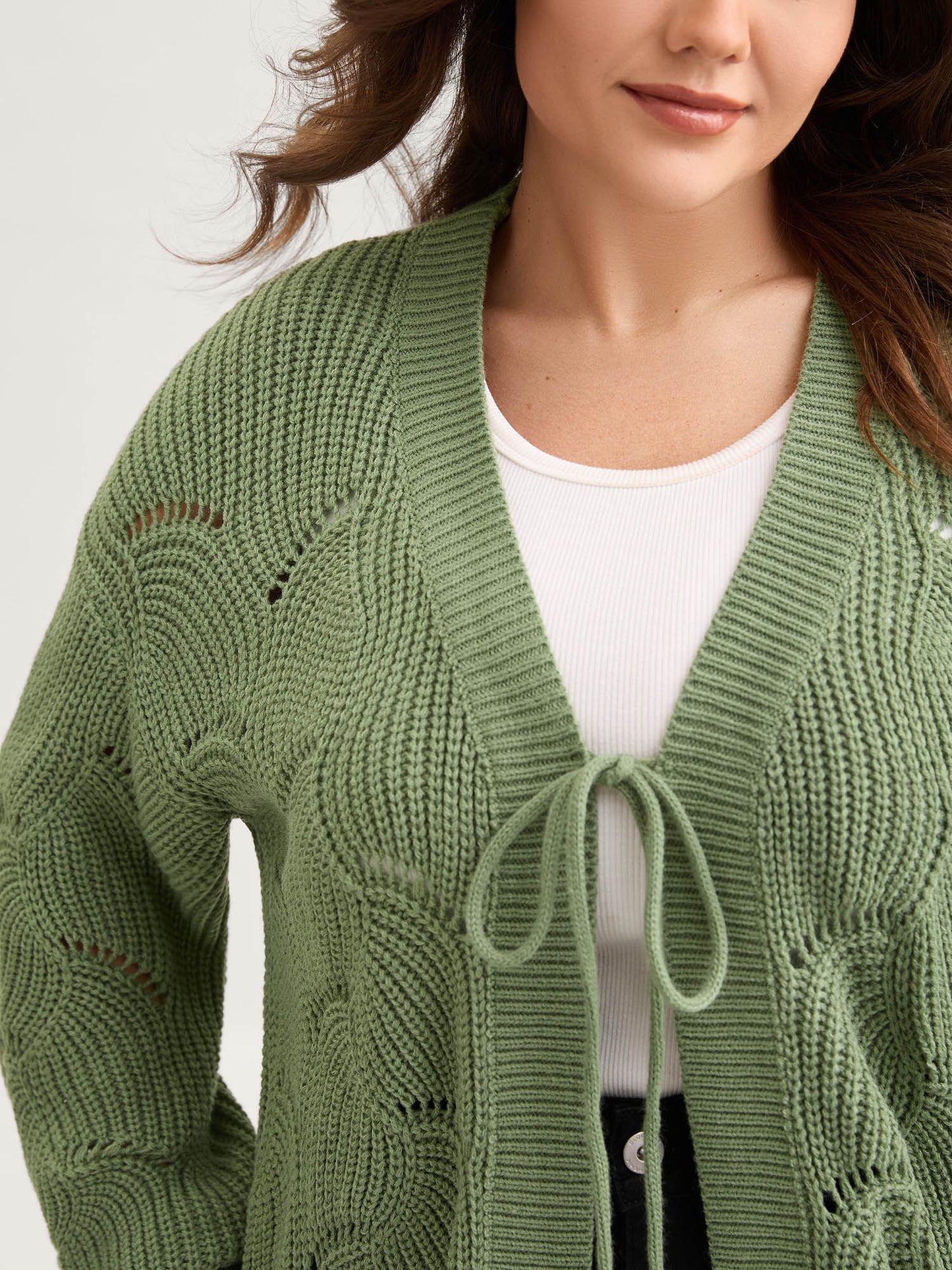 Cut-Out Textured Tie Knit Cardigan