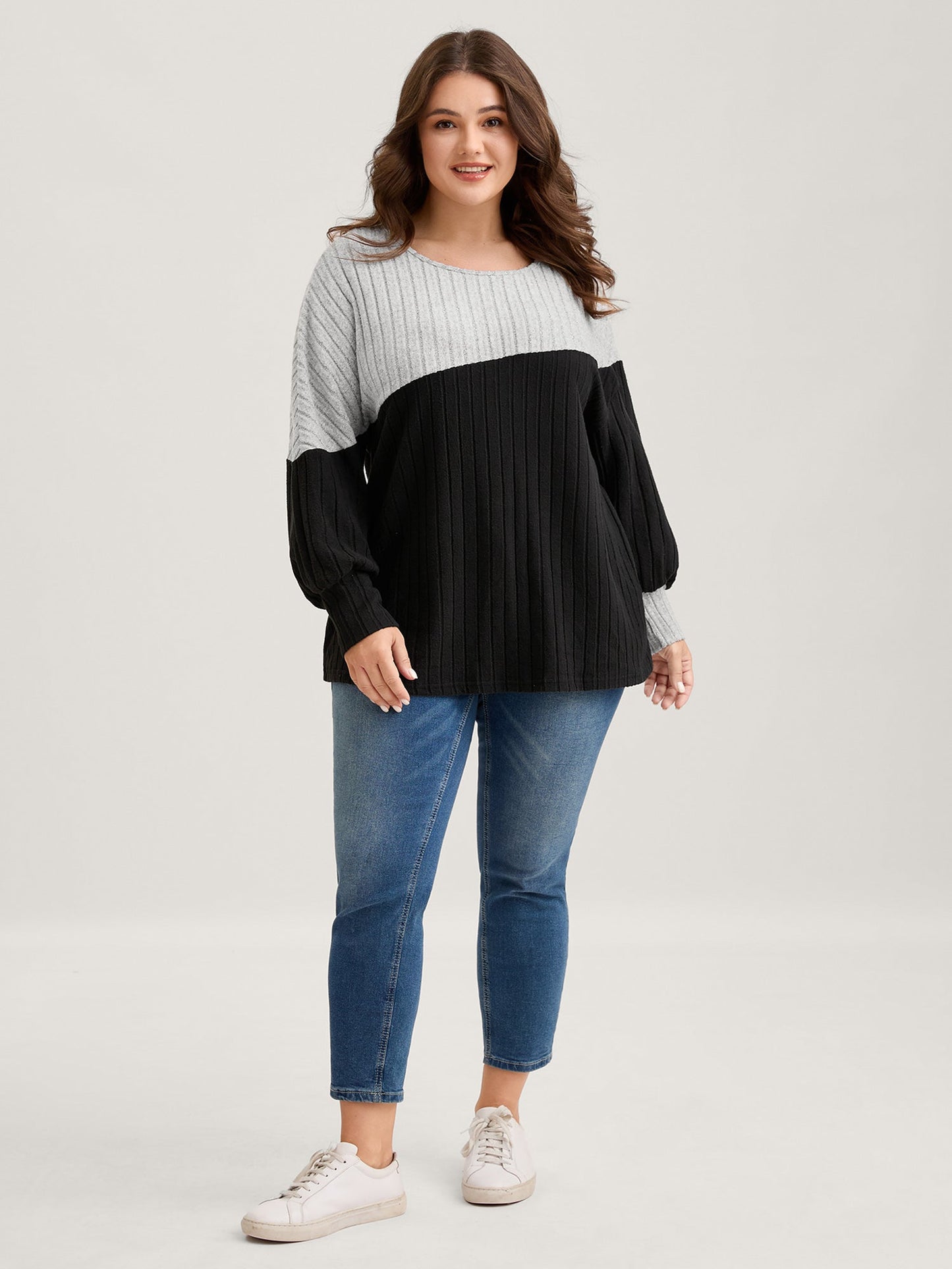 Color Contrast Ribbed Sweatshirt