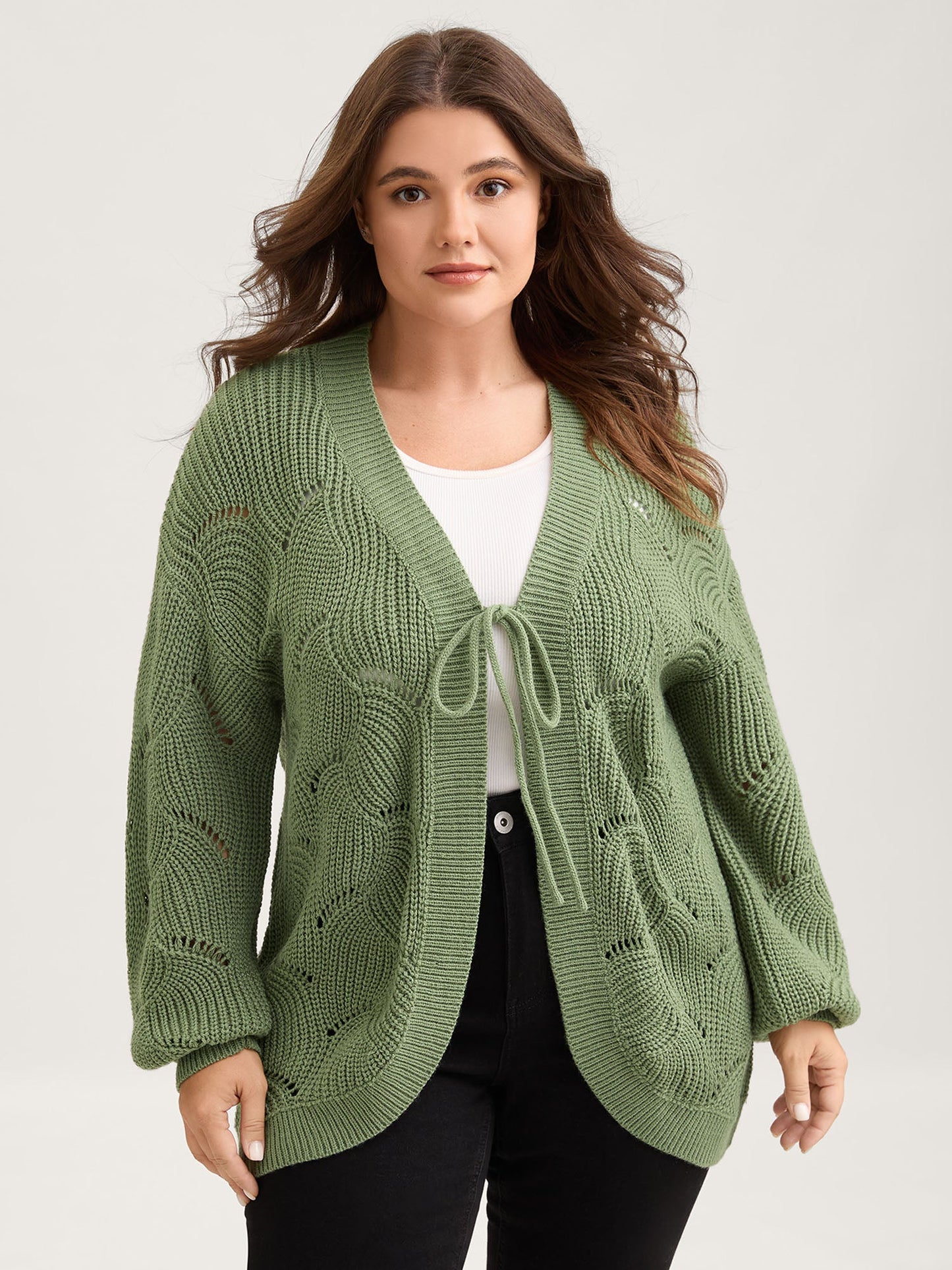 Cut-Out Textured Tie Knit Cardigan
