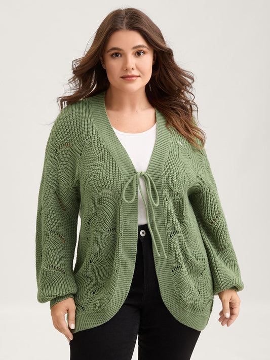 Cut-Out Textured Tie Knit Cardigan