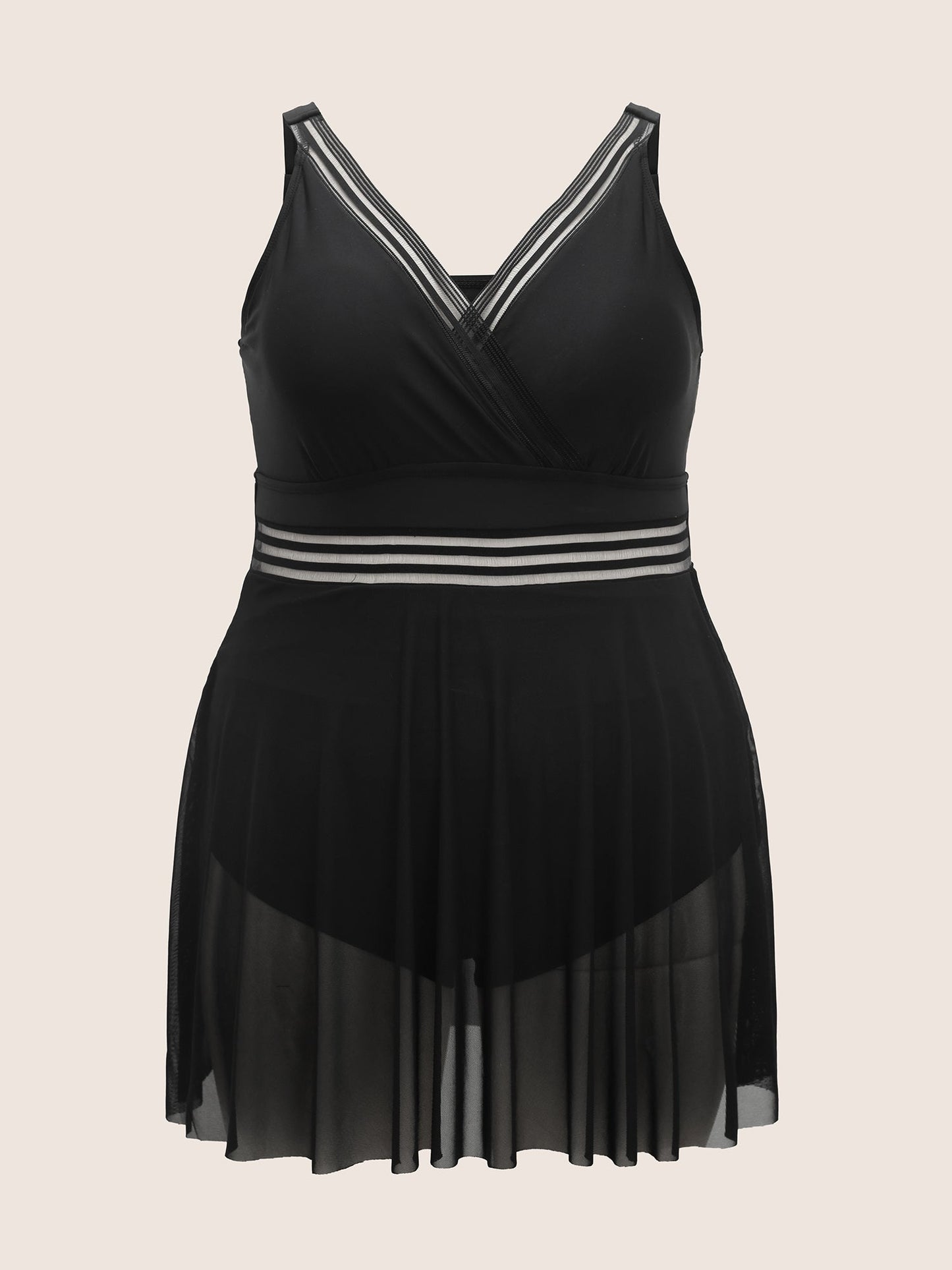 Overlap Collar See Through Patchwork Swim Dress