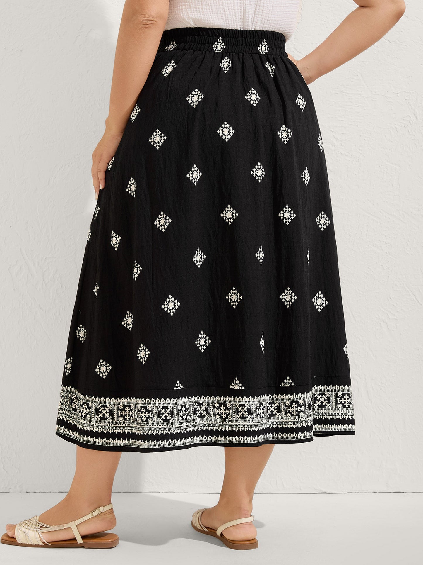 Boho Print Wide Waistband Maxi Skirt
