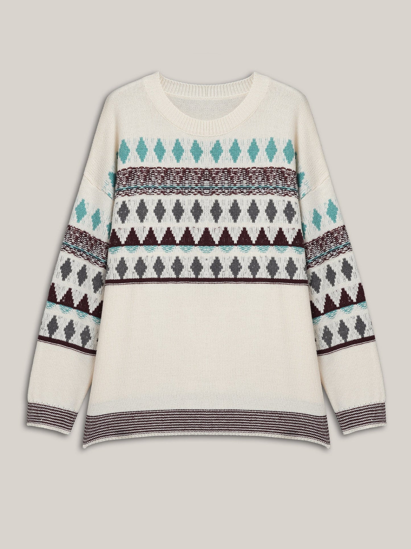 Color-Collision Textured Knit Pullover