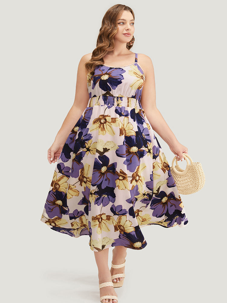 Floral Ruffle Hem Pocket Shirred Cami Dress