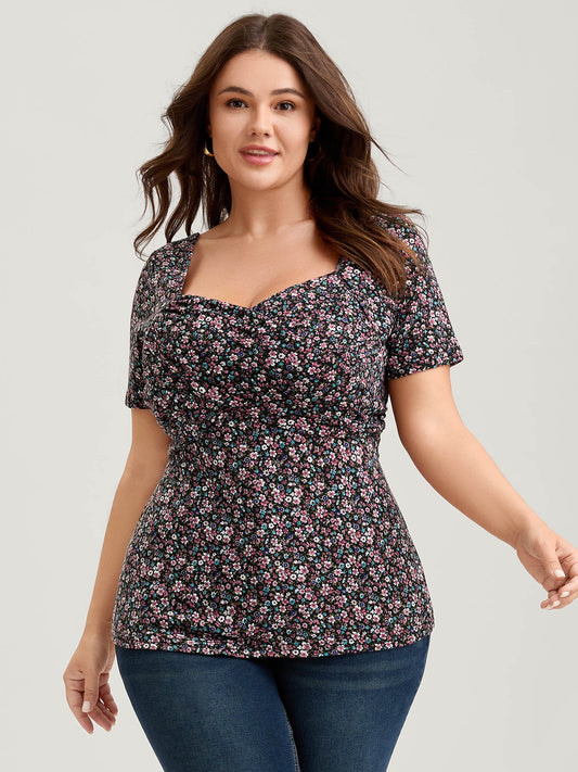 Floral Print Sweetheart Bust Ease Top