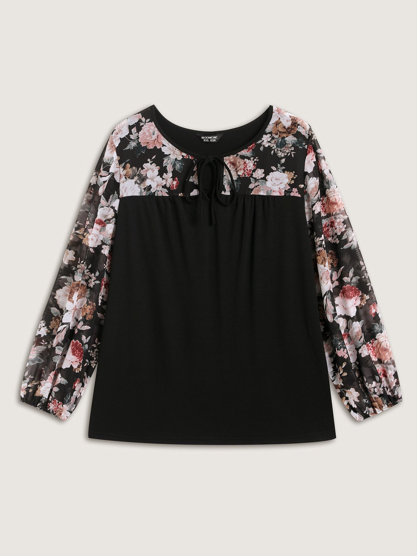 Sheer Floral Print Neck-Tie T-Shirt