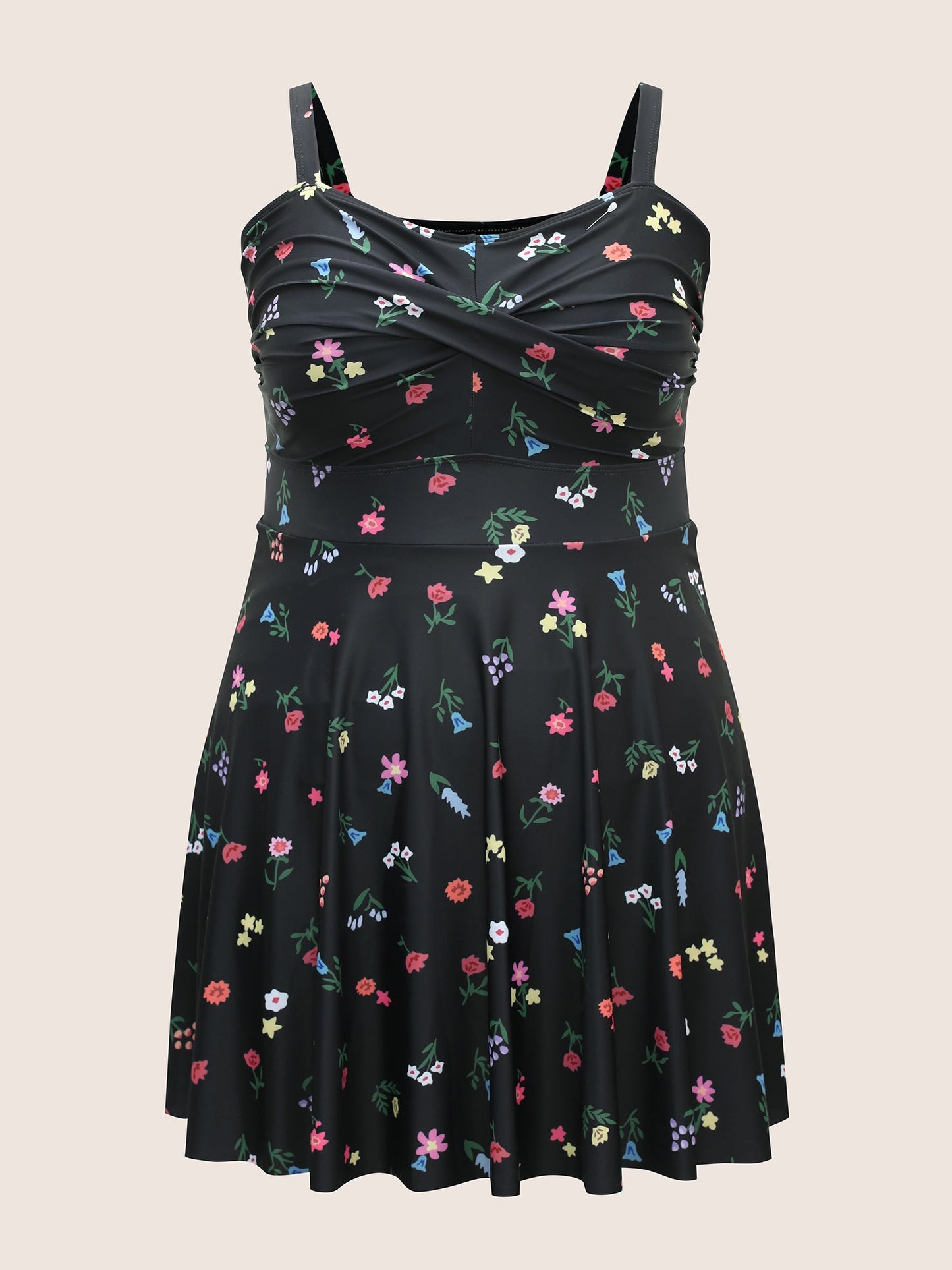Heart Neckline Floral Twist Front Swim Dress